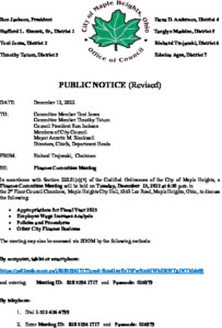 Icon of December 13, 2022 Finance Committee Meeting Revised Notice