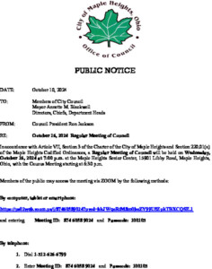 Icon of October 16, 2024 Council Meeting Notice