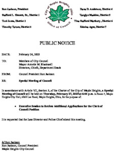 Icon of February 27, 2025 Special Meeting Of Council Notice